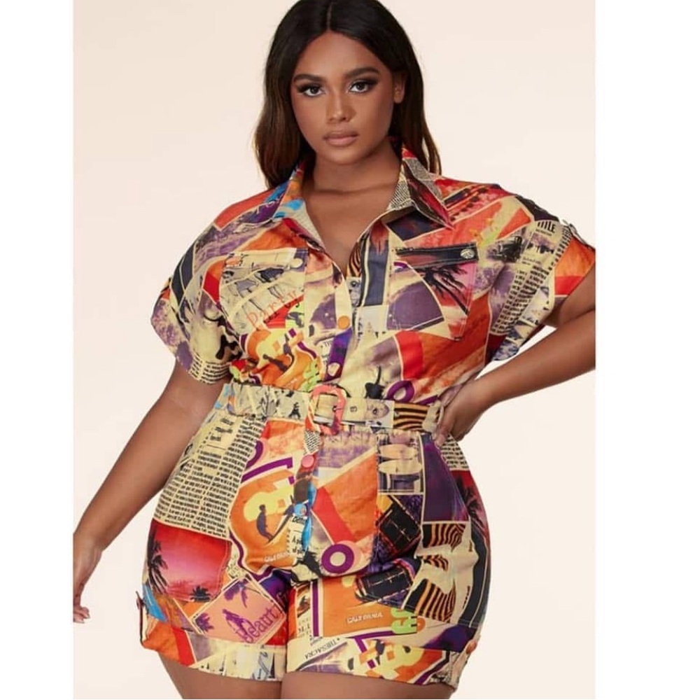 L'ATISTE Multicolor Graphic Newspaper Romper NWT size 4X